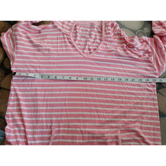 T by Talbots UPF 50+ Pink White Stripe Hoodie Beach Cover up 3/4 Sleeve Large - Picture 4 of 11